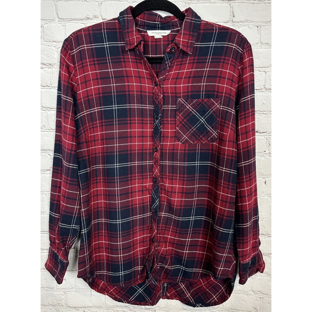 BEACH LUNCH LOUNGE Womens long sleeve flannel shirt with back button accent sz S